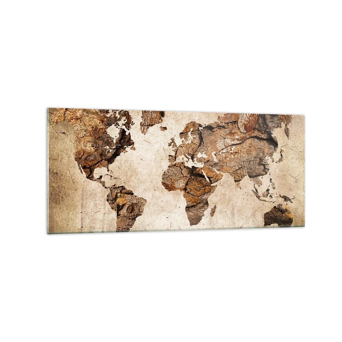 Quadro su vetro - Una mappa del mondo in stile rustico in legno - 120x50cm - Alla scoperta del mondo - Decorazione murale moderna per soggiorno e camera da letto ARTTOR