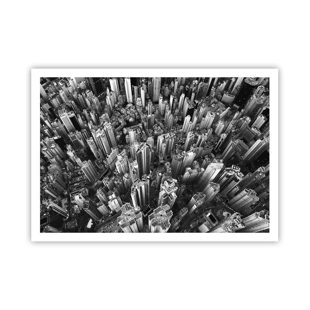Poster - Vista aerea della città in bianco e nero - 100x70cm - Ancora più in alto - Decorazione murale moderna per soggiorno e camera da letto ARTTOR