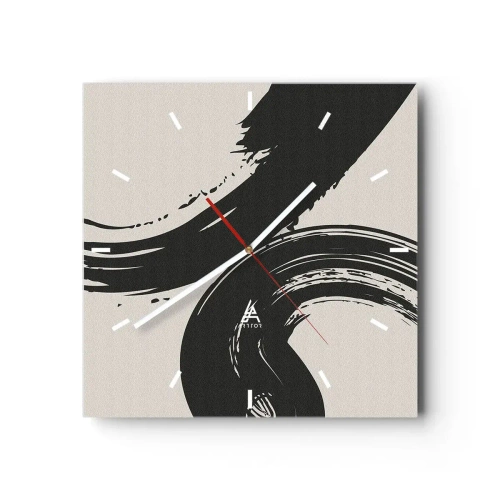 Orologio da parete - Orologio in Vetro - Pennellate dinamiche in nero su sfondo chiaro - 30x30cm - Energico e circolare - Decorazione murale moderna per soggiorno e camera da letto ARTTOR