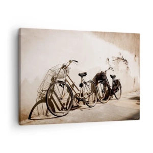 Quadro su tela - Stampe su Tela - Due biciclette appoggiate a un vecchio muro in stile retrò - 70x50cm - L'indimenticabile bellezza del passato - Decorazione murale moderna per soggiorno e camera da letto ARTTOR