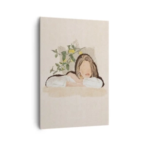 Quadro su tela - Stampe su Tela - La figura di una donna sullo sfondo di un albero di limone - 70x100cm - Bellezza del sud - Decorazione murale moderna per soggiorno e camera da letto ARTTOR