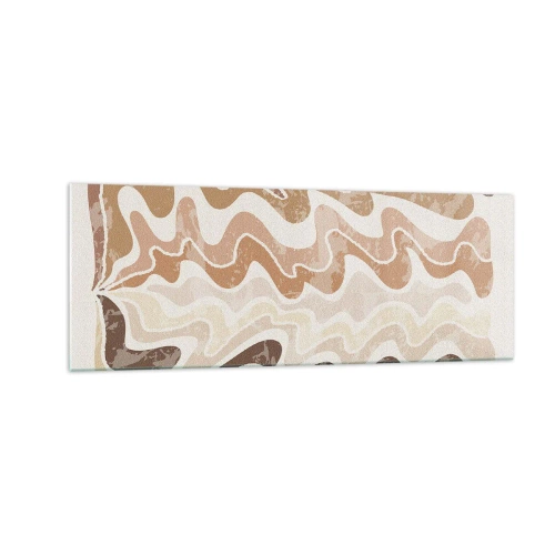 Quadro su vetro - Linee astratte ondulate in tonalità beige - 140x50cm - Buona energia - buone emozioni - Decorazione murale moderna per soggiorno e camera da letto ARTTOR