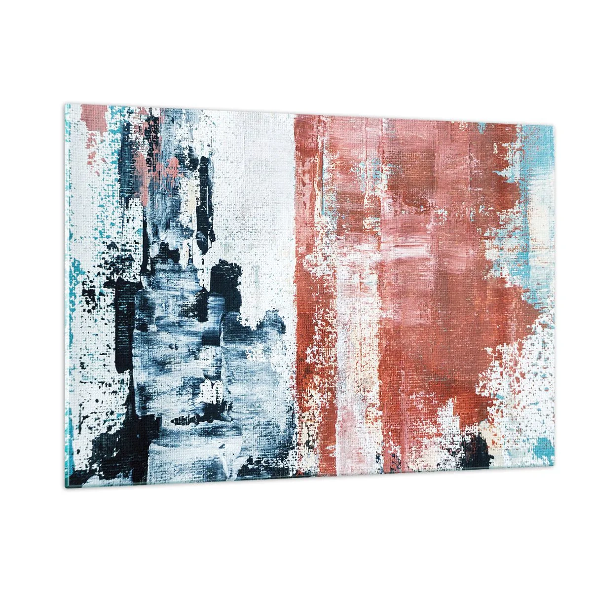 Quadro su vetro - Una combinazione astratta di blu e rosso ruggine - 120x80cm - Astratto in due metà - Decorazione murale moderna per soggiorno e camera da letto ARTTOR