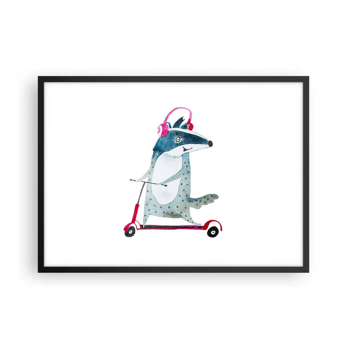 Poster in cornice nera - Tasso su uno scooter con cuffie rosa - 70x50cm - Tassi di gioia - Decorazione murale moderna per soggiorno e camera da letto ARTTOR