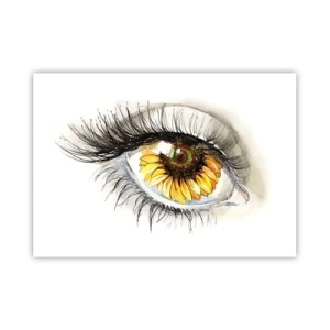 Poster - Occhio artistico con iride a forma di girasole - 100x70cm - Uno sguardo caldo come l'estate - Decorazione murale moderna per soggiorno e camera da letto ARTTOR