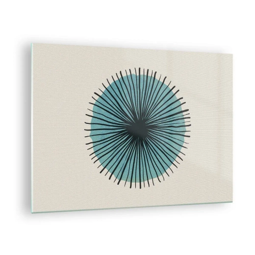 Quadro su vetro - Motivo geometrico nei toni del turchese e del nero - 70x50cm - Radiosamente nel blu - Decorazione murale moderna per soggiorno e camera da letto ARTTOR