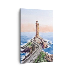 Quadro su tela - Stampe su Tela - Un faro su una costa rocciosa - 80x120cm - Rivolto verso il mare - Decorazione murale moderna per soggiorno e camera da letto ARTTOR