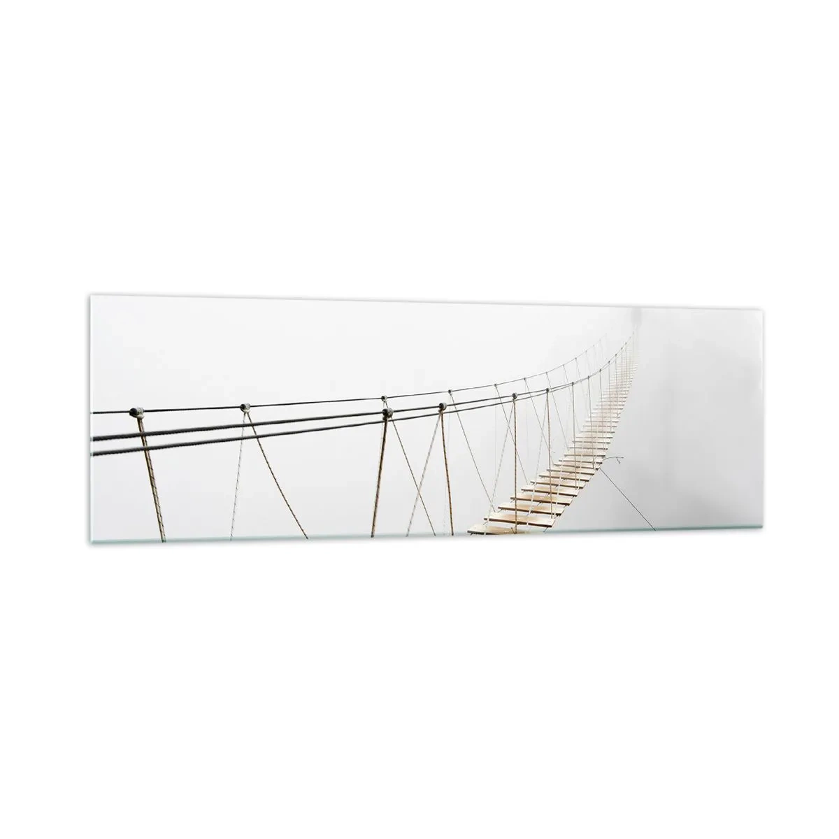 Quadro su vetro - Un ponte sospeso nella nebbia da una prospettiva minimalista - 160x50cm - Dove ti porta? - Decorazione murale moderna per soggiorno e camera da letto ARTTOR