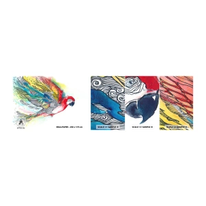 Campione di Fotomurale Adesivo Deluxe Sticker - Vivi a colori - Uccello, Pappagallo, Piume colorate - 100x30 cm