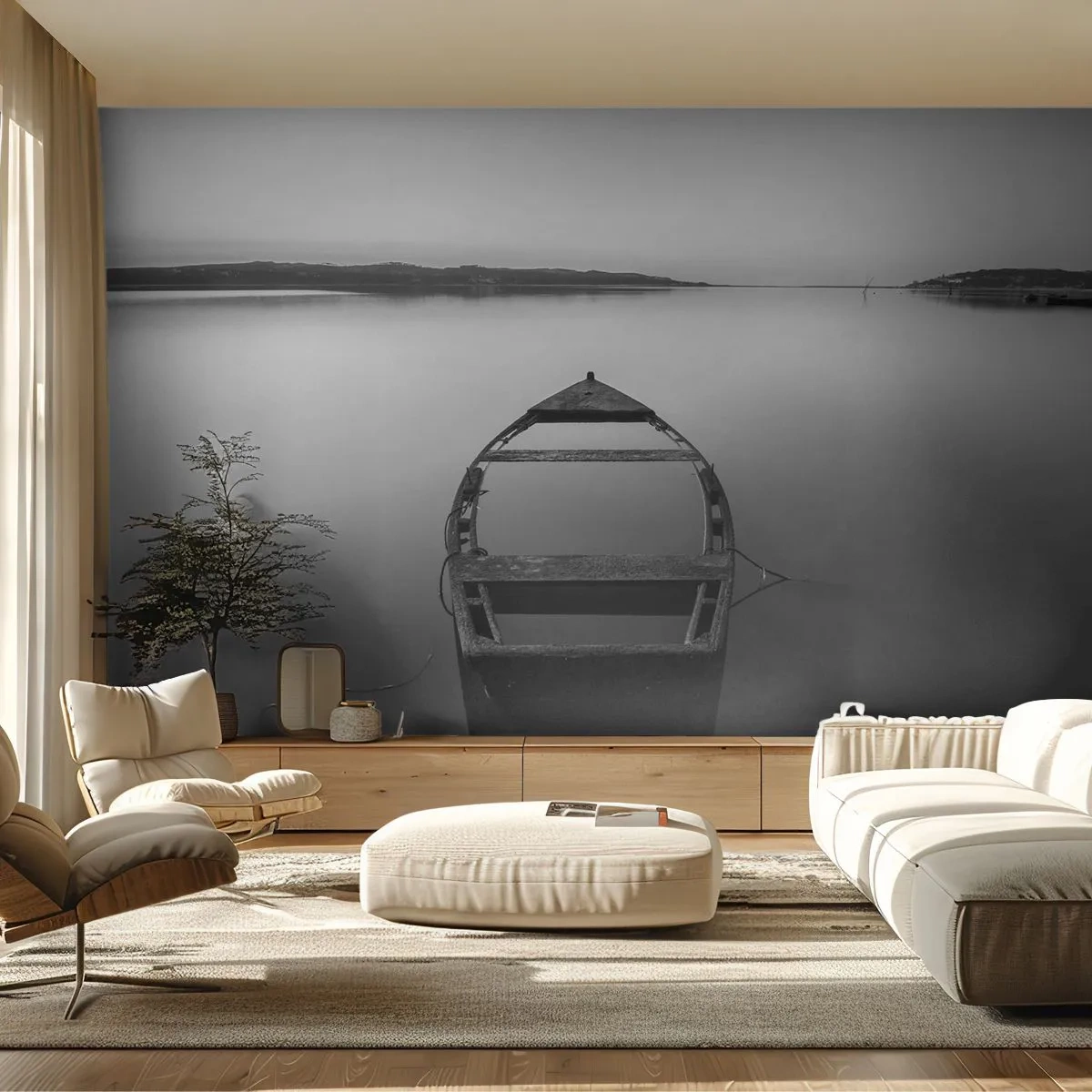 Fotomurali Autoadesivo Deluxe Sticker - Nostalgia e malinconia - Paesaggio, Lago, Barca - 250x175 cm