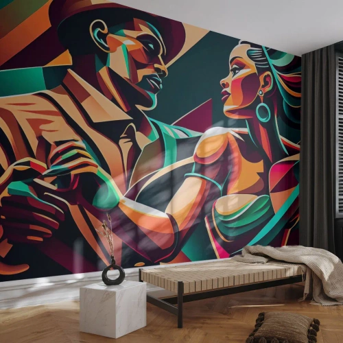 Fotomurali Autoadesivo Deluxe Sticker - Al ritmo del cuore - Cubismo, Coppia, Danza - 350x256 cm