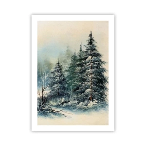 Poster - Alberi innevati in una foresta invernale contro un cielo calmo - 50x70cm - Pronti al Natale - Decorazione murale moderna per soggiorno e camera da letto ARTTOR