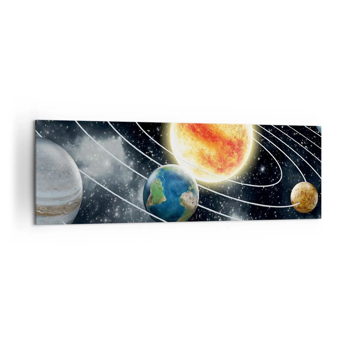 Quadro su tela - Stampe su Tela - Sistema solare con pianeti e sole nello spazio - 160x50cm - Danza cosmica - Decorazione murale moderna per soggiorno e camera da letto ARTTOR
