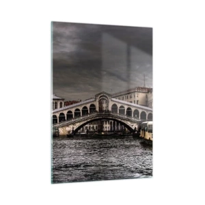 Quadro su vetro - Il Ponte di Rialto contro un cielo nuvoloso - 50x70cm - Promessa di una sera a Venezia - Decorazione murale moderna per soggiorno e camera da letto ARTTOR
