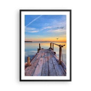 Poster in cornice nera - Un molo al tramonto su un lago calmo - 50x70cm - Camminando verso il sole - Decorazione murale moderna per soggiorno e camera da letto ARTTOR