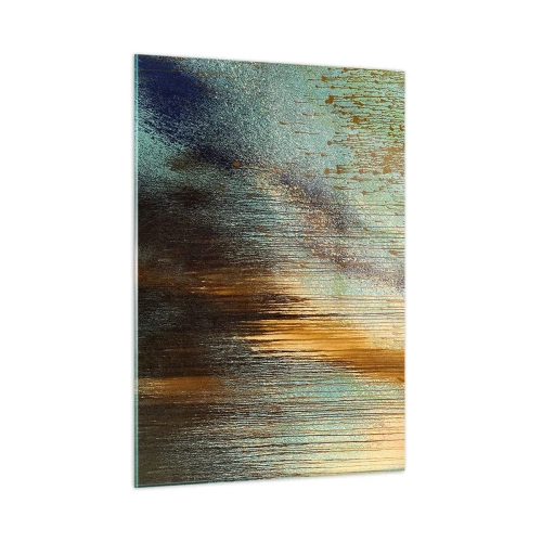 Quadro su vetro - Linee astratte e macchie in oro, blu e nero - 50x70cm - Composizione cromatica non casuale - Decorazione murale moderna per soggiorno e camera da letto ARTTOR