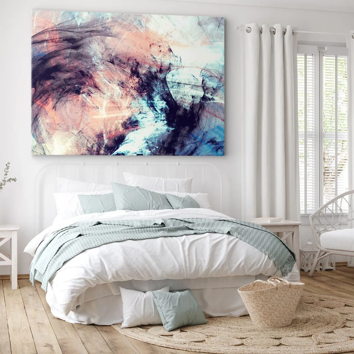Quadro su tela - Stampe su Tela - Composizione astratta in toni pastello e scuri - 120x80cm - Senti il vento - Decorazione murale moderna per soggiorno e camera da letto ARTTOR