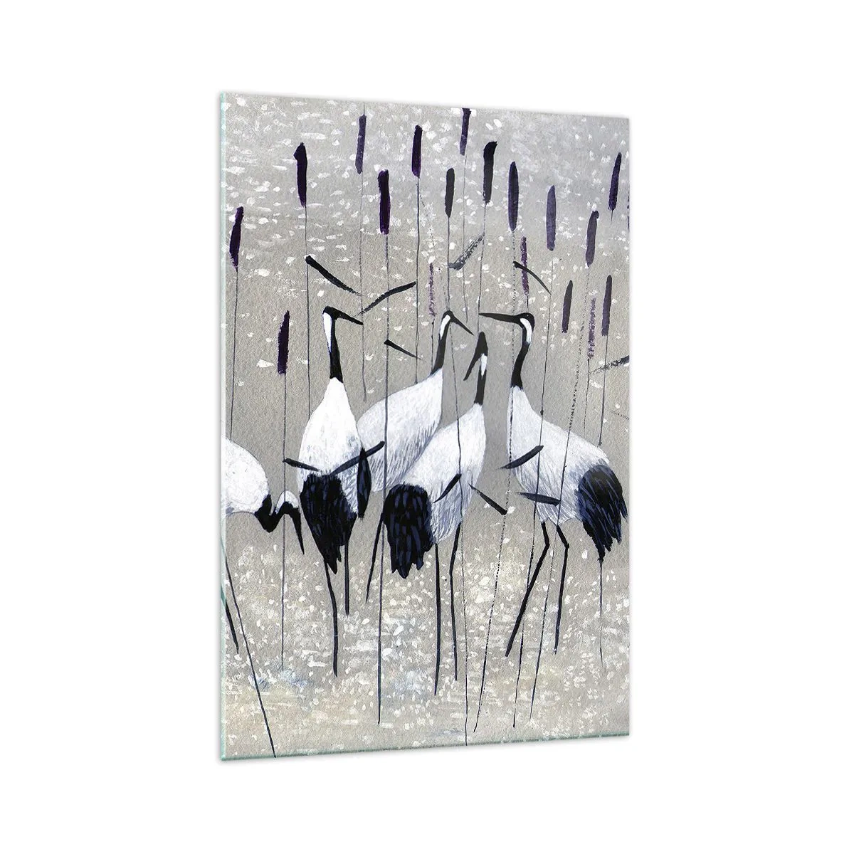 Quadro su vetro - Aironi nell'erba su uno sfondo tranquillo - 70x100cm - Tra i suoi - Decorazione murale moderna per soggiorno e camera da letto ARTTOR