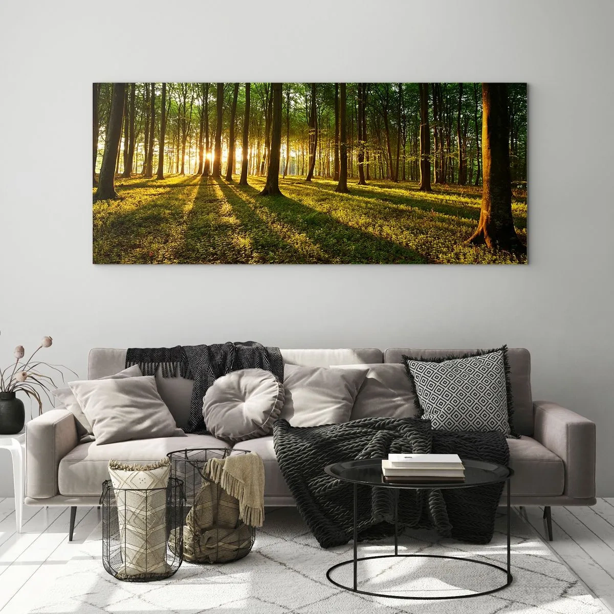 Quadro su vetro - Il sole al tramonto nella foresta decidua - 140x50cm - La foto di ogni primavera - Decorazione murale moderna per soggiorno e camera da letto ARTTOR