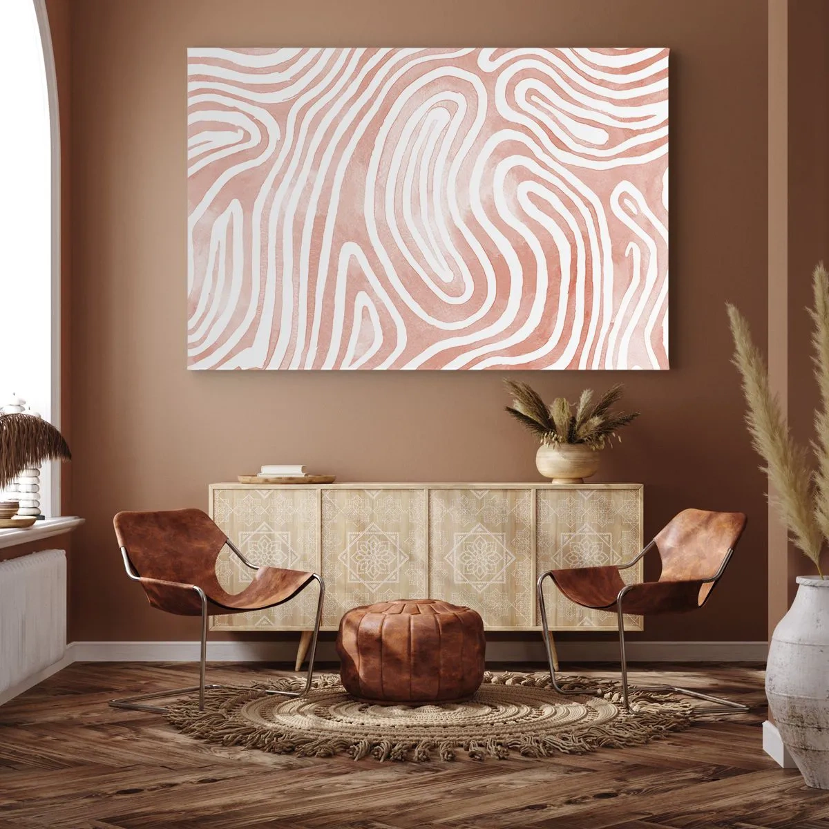 Quadro su tela - Stampe su Tela - Motivo astratto nei toni del rosa e del bianco - 70x50cm - Nel labirinto di corallo - Decorazione murale moderna per soggiorno e camera da letto ARTTOR