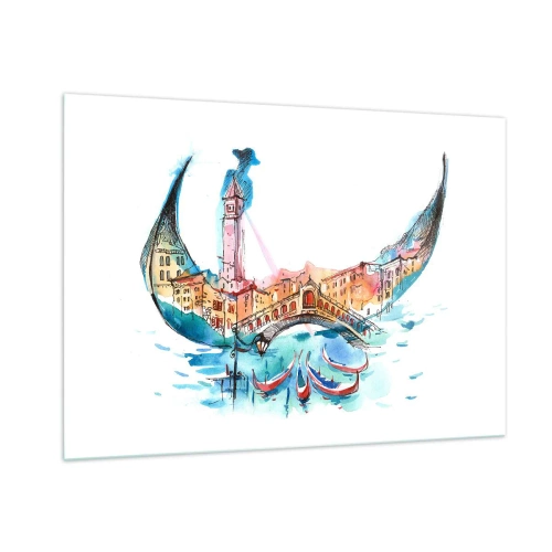 Quadro su vetro - Panorama acquerello di Venezia a forma di maschera - 100x70cm - Navighiamo dentro la città - Decorazione murale moderna per soggiorno e camera da letto ARTTOR