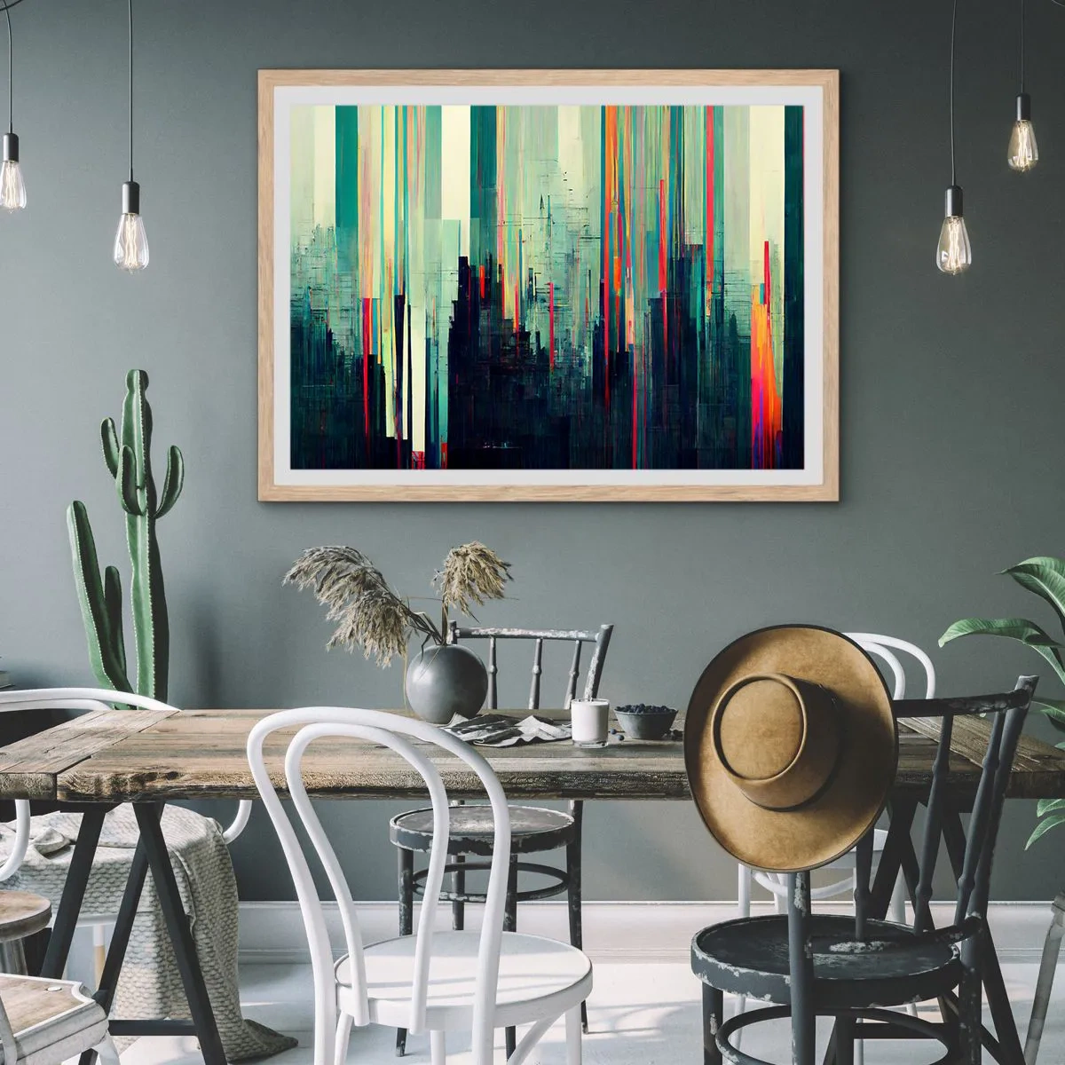 Poster in cornice rovere chiaro - Città futuristica - 100x70 cm