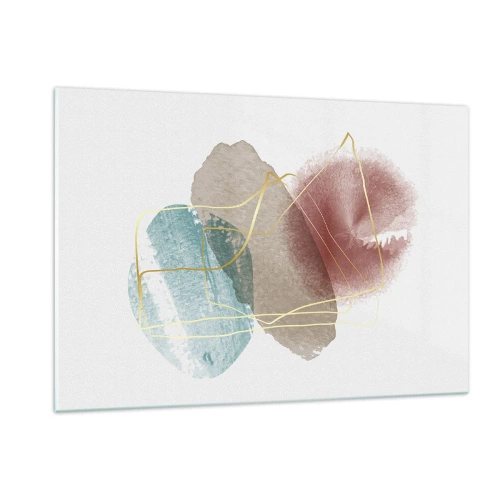 Quadro su vetro - Schizzi di acquerello astratti e linee dorate - 120x80cm - Coralli dello spazio - Decorazione murale moderna per soggiorno e camera da letto ARTTOR