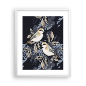 Poster in cornice bianca - Cinguettio oro e blu - 40x50 cm