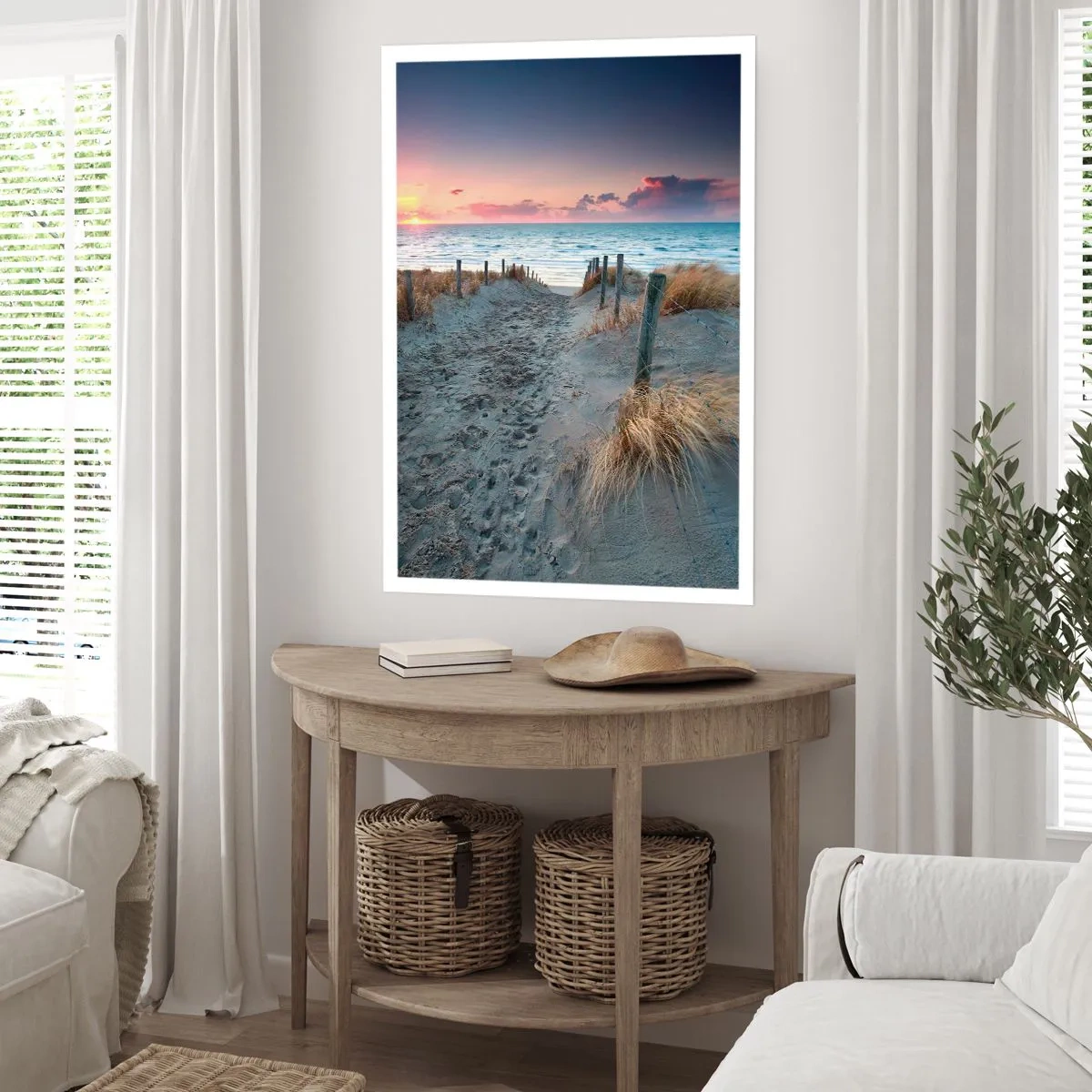 Poster - Sentiero sulla spiaggia al tramonto con vista mare - 50x70cm - Hai versato un arcobaleno di luce radiosa... - Decorazione murale moderna per soggiorno e camera da letto ARTTOR