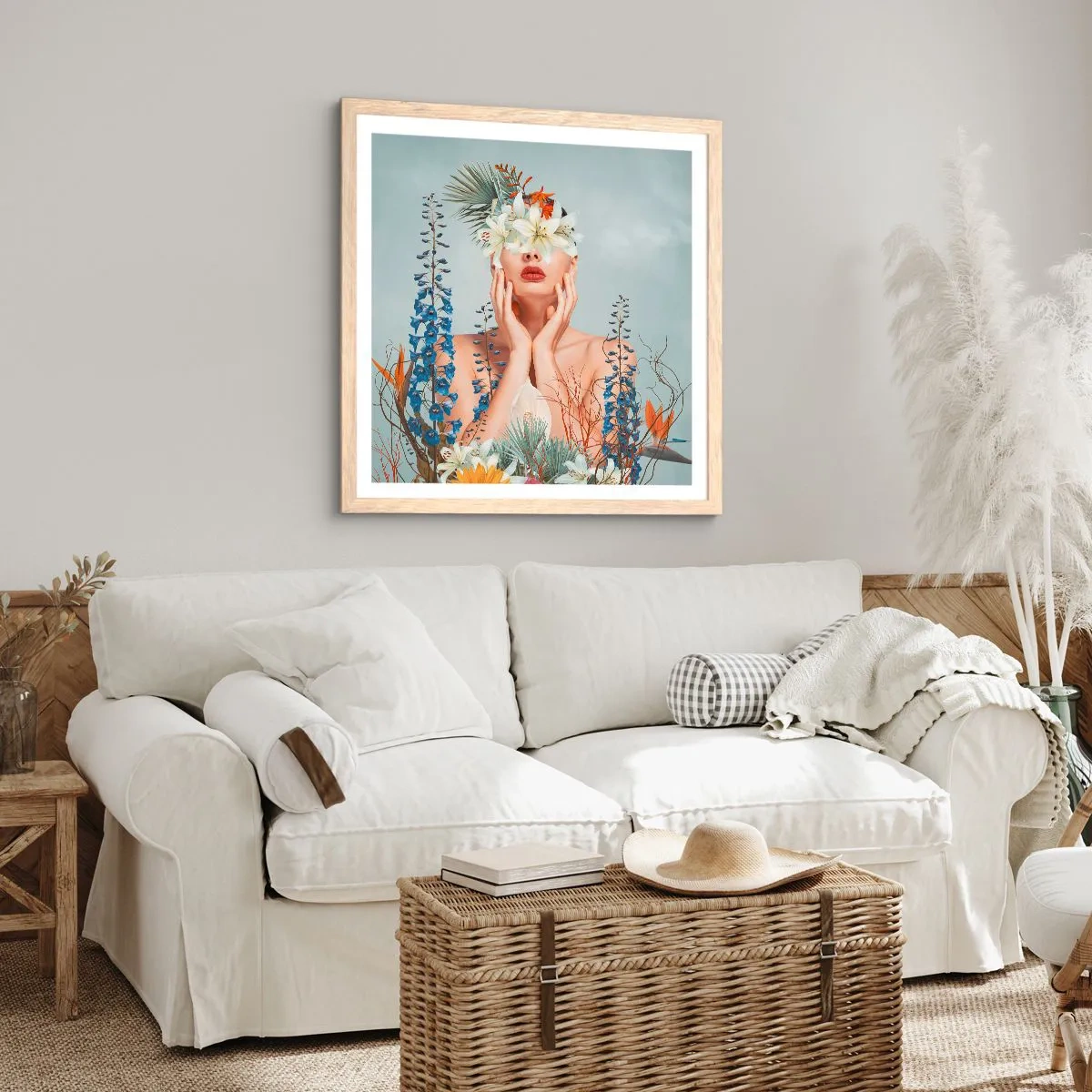 Poster in cornice rovere chiaro - Donna - fiore - 50x50 cm
