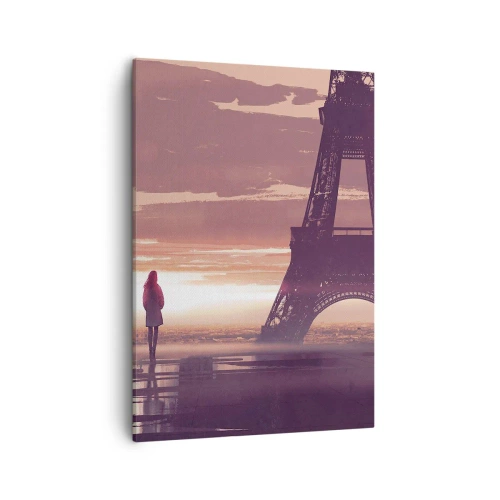 Quadro su tela - Stampe su Tela - Una figura che guarda la Torre Eiffel alla luce del sole al tramonto - 50x70cm - Solo loro due - Decorazione murale moderna per soggiorno e camera da letto ARTTOR