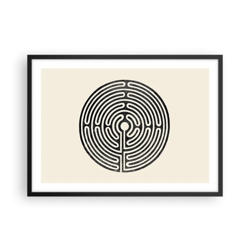 Poster in cornice nera - Labirinto circolare bianco e nero su sfondo chiaro - 70x50cm - Ordine misterioso - Decorazione murale moderna per soggiorno e camera da letto ARTTOR