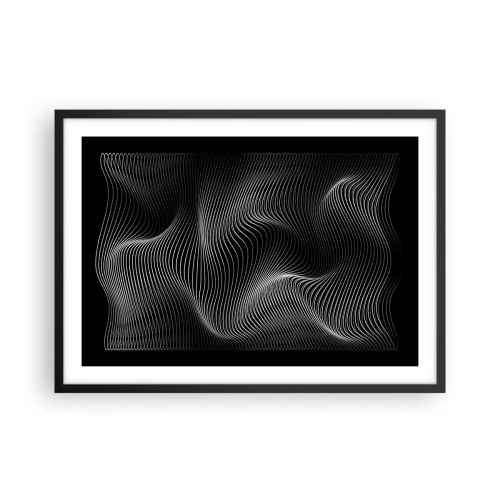Poster in cornice nera - Linee bianche astratte su sfondo nero - 70x50cm - La danza della luce nello spazio - Decorazione murale moderna per soggiorno e camera da letto ARTTOR