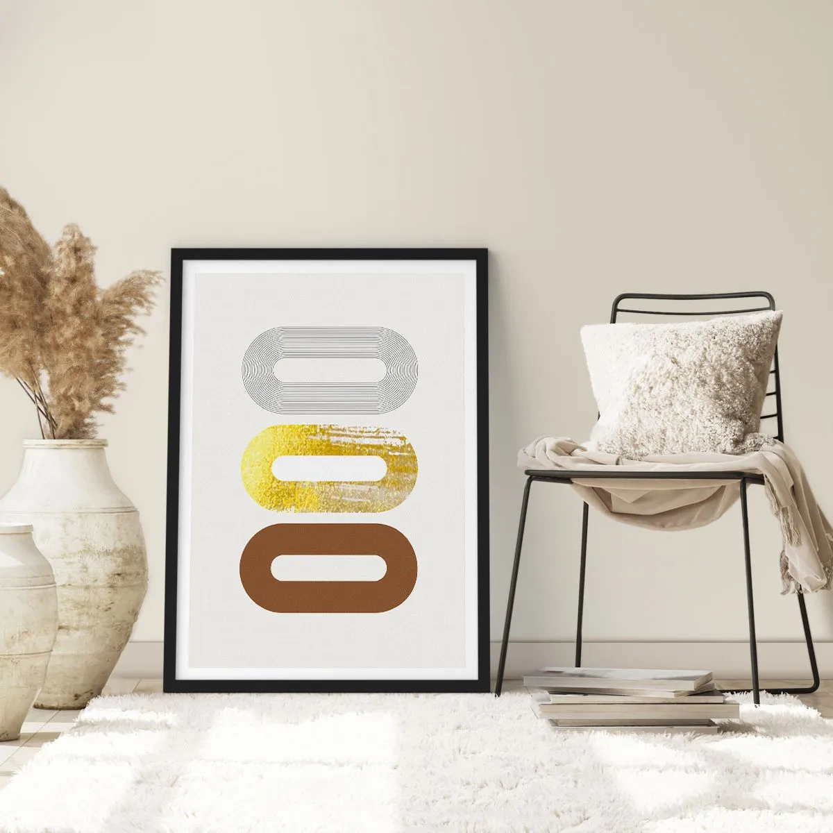 Poster in cornice nera - Forme geometriche nei toni dell'oro, del marrone e del grigio - 50x70cm - Ohh! - Decorazione murale moderna per soggiorno e camera da letto ARTTOR