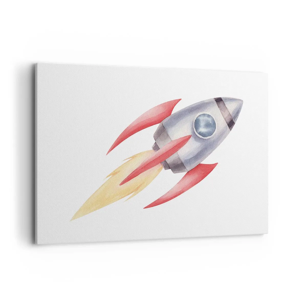 Quadro su tela - Stampe su Tela - Razzo in stile acquerello su sfondo bianco - 120x80cm - Più in alto, più veloce, più lontano - Decorazione murale moderna per soggiorno e camera da letto ARTTOR