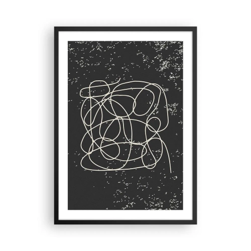 Poster in cornice nera - Linee caotiche su sfondo nero con punti bianchi - 50x70cm - Il caos dei pensieri - Decorazione murale moderna per soggiorno e camera da letto ARTTOR