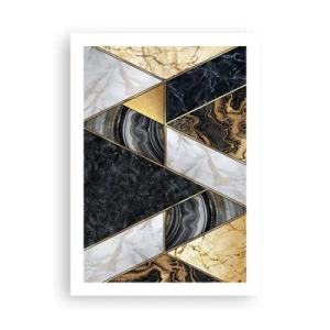 Poster - Geometria marmorea nei toni dell'oro, del nero e del bianco - 50x70cm - Pietra su pietra - Decorazione murale moderna per soggiorno e camera da letto ARTTOR