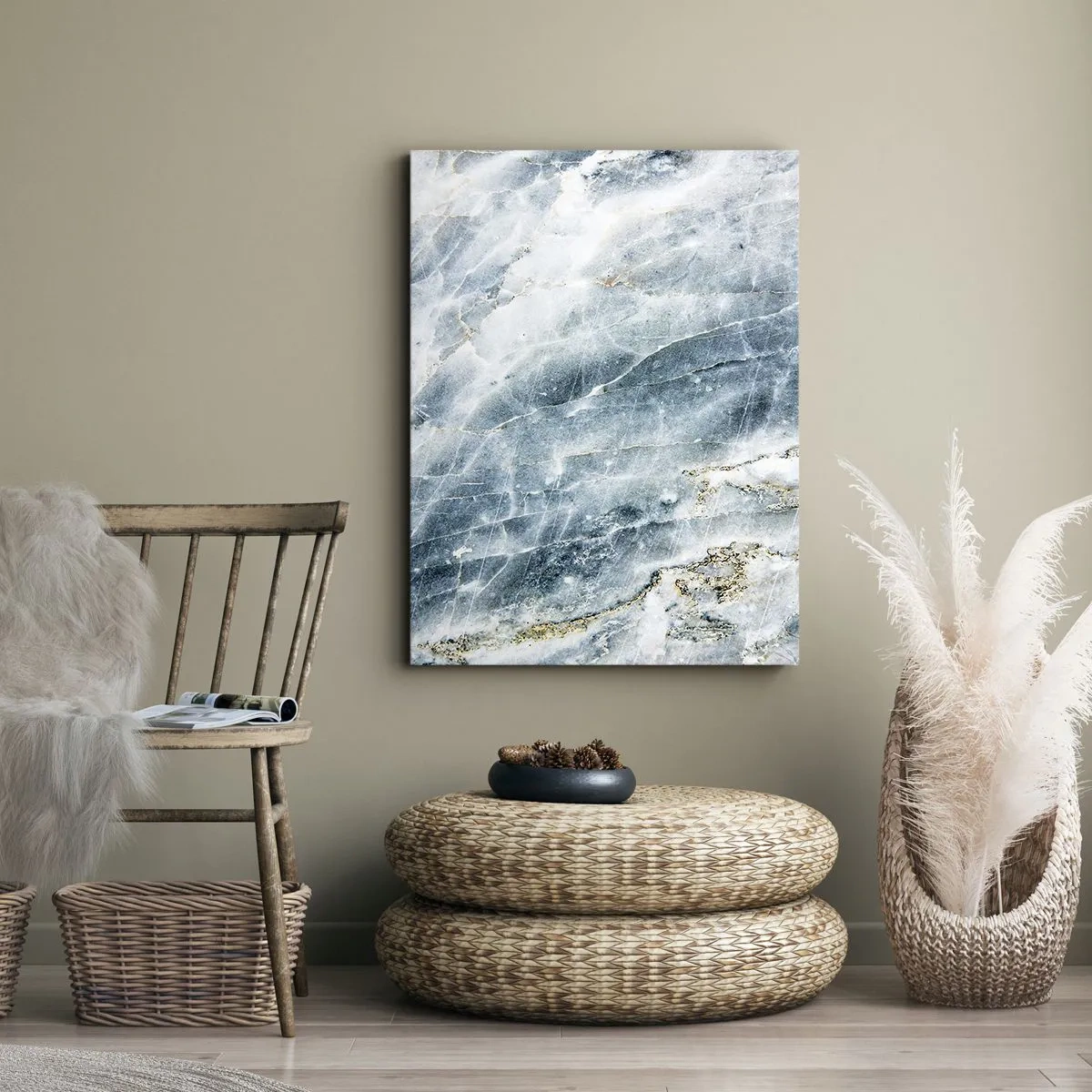 Quadro su tela - Stampe su Tela - Texture marmorea nei toni del blu e del bianco - 50x70cm - Mondo di ghiaccio - Decorazione murale moderna per soggiorno e camera da letto ARTTOR