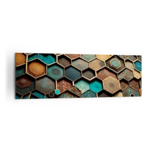 Quadro su tela - Stampe su Tela - Ornamenti colorati in motivi esagonali - 160x50cm - Decorazioni arabe: variazione - Decorazione murale moderna per soggiorno e camera da letto ARTTOR