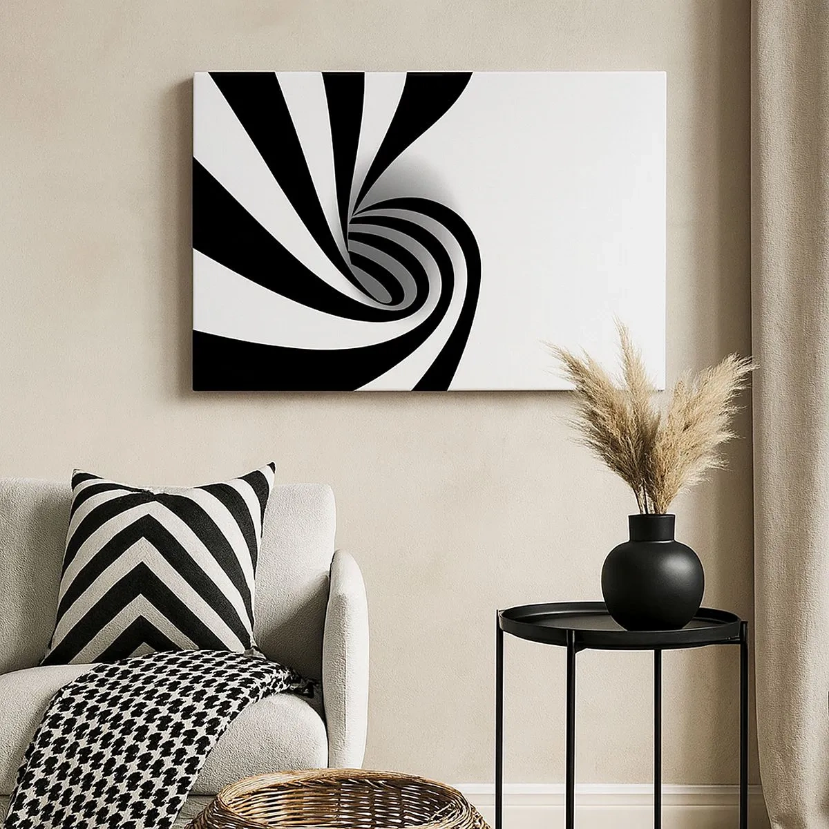Quadro su tela - Stampe su Tela - Vortice ottico astratto in bianco e nero - 70x50cm - Eppur si muove - Decorazione murale moderna per soggiorno e camera da letto ARTTOR