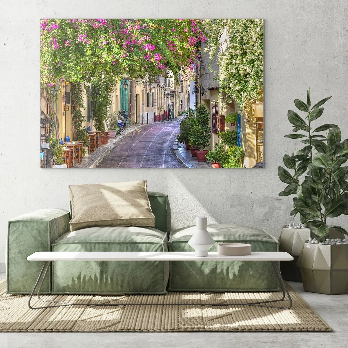 Quadro su vetro - Una strada affascinante con alberi in fiore - 70x50cm - Angolo fiorito - Decorazione murale moderna per soggiorno e camera da letto ARTTOR