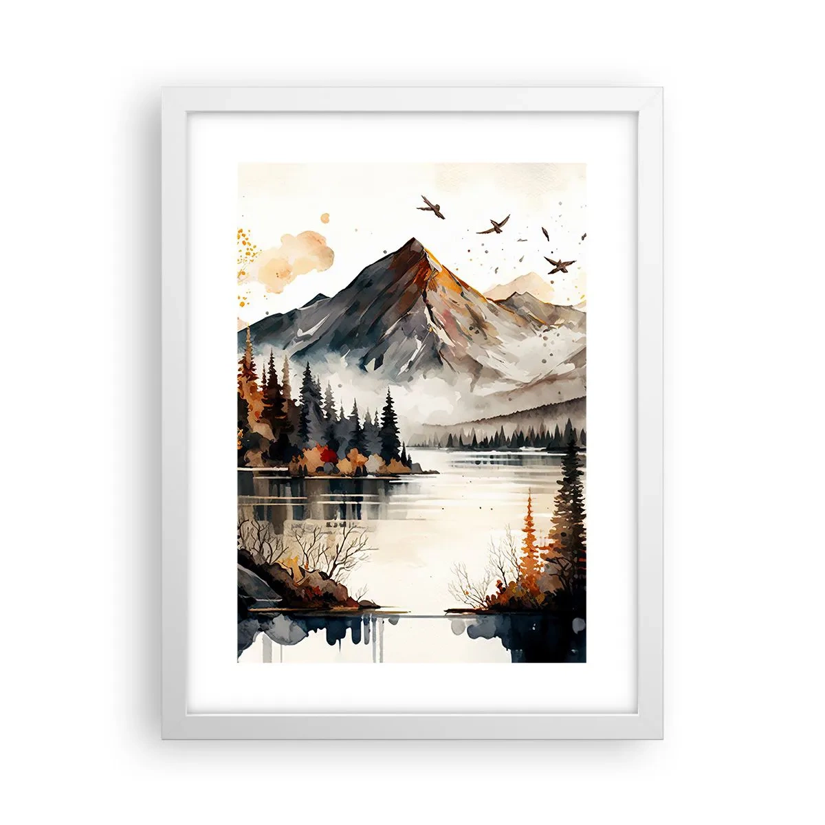 Poster in cornice bianca - L'autunno dorato sui monti - 30x40 cm