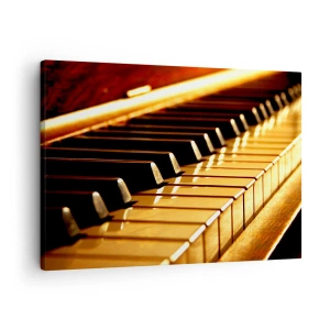 Quadro su tela - Stampe su Tela - Tastiera di pianoforte illuminata da luce dorata - 70x50cm - Possibilità illimitate - Decorazione murale moderna per soggiorno e camera da letto ARTTOR