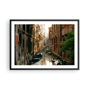 Poster in cornice nera - Un pittoresco canale a Venezia con barche e un ponte - 70x50cm - Un angolo di Venezia - Decorazione murale moderna per soggiorno e camera da letto ARTTOR