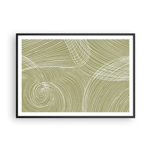 Poster in cornice nera - Linee verdi e bianche in una composizione astratta - 100x70cm - Astrazione intricata in bianco - Decorazione murale moderna per soggiorno e camera da letto ARTTOR