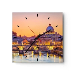 Orologio da parete - Orologio in Vetro - Panorama del Vaticano al tramonto con un ponte sul fiume - 30x30cm - Tramonto sulla Città Eterna - Decorazione murale moderna per soggiorno e camera da letto ARTTOR