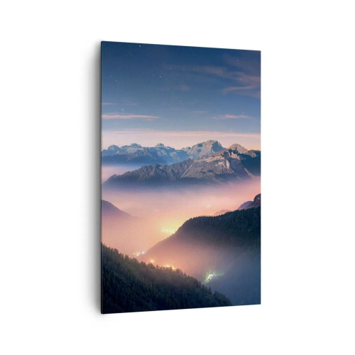 Quadro su tela - Stampe su Tela - Un paesaggio montano con una valle piena di nebbia - 80x120cm - La luce nelle valli - Decorazione murale moderna per soggiorno e camera da letto ARTTOR