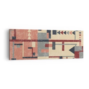 Quadro su tela - Stampe su Tela - Motivo geometrico nei toni pastello del beige, rosso e grigio - 140x50cm - Combinazione di orizzontali e verticali - Decorazione murale moderna per soggiorno e camera da letto ARTTOR