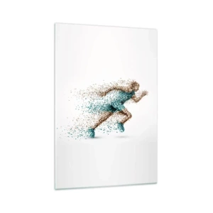 Quadro su vetro - Una figura dinamica di corridore composta da minuscole particelle - 70x100cm - La vita è una corsa - Decorazione murale moderna per soggiorno e camera da letto ARTTOR