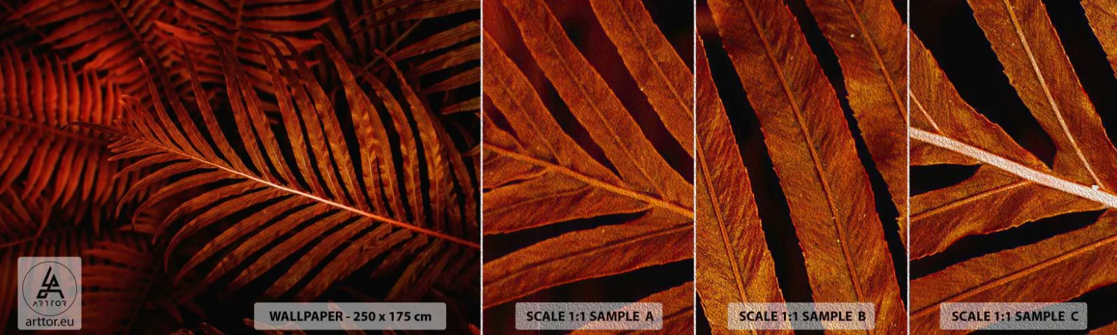 Campione di Fotomurale Premium Sand - Il calore della vita - Astrazione, Foglie di palma, Pianta tropicale - 100x30 cm